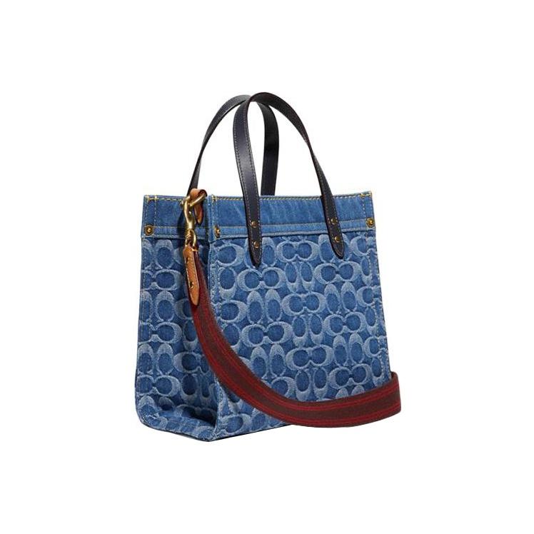 Coach Field 22 Water Wave Pattern Fabric Tote Bag Women Tote Navy-Blue CA580-B4UDF