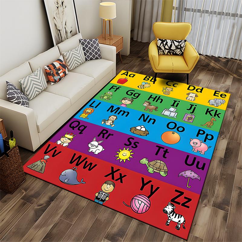 Alphabet Letters and Animals Educational Rug - Non-slip Rug Suitable for Living Room and Bedroom Sofas