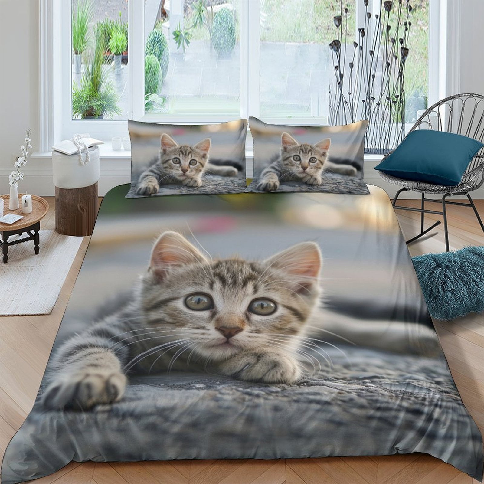 

Cat Printed Duvet Cover Bedding Set Quilt Cover Suitable Children Boys Girls And Adults Warm Soft Breathable And Comfortable EU Single(135*200cm)3pcs