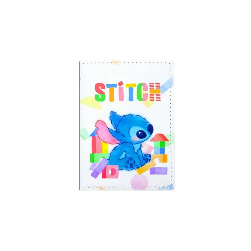 Cute Stitch Passport Holder Multi-Functional Travel Passport Cover PU Leather Cartoon Print Document Organizer 6pcs