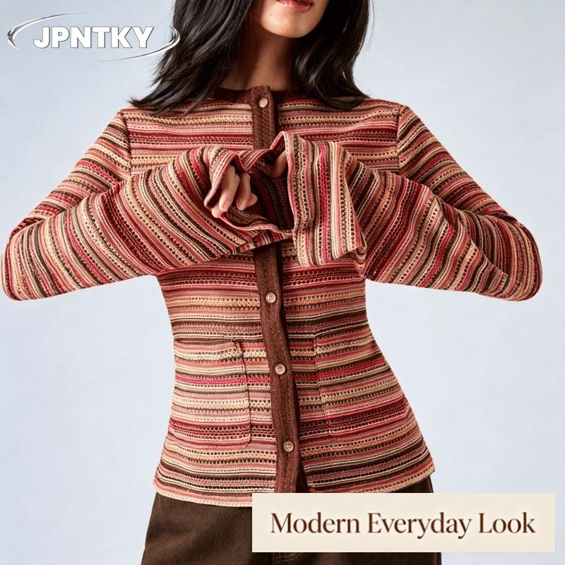 JPNTKY Women's Fashion Casual Spring Autumn Long Sleeve O-Neck Blouses & Shirts