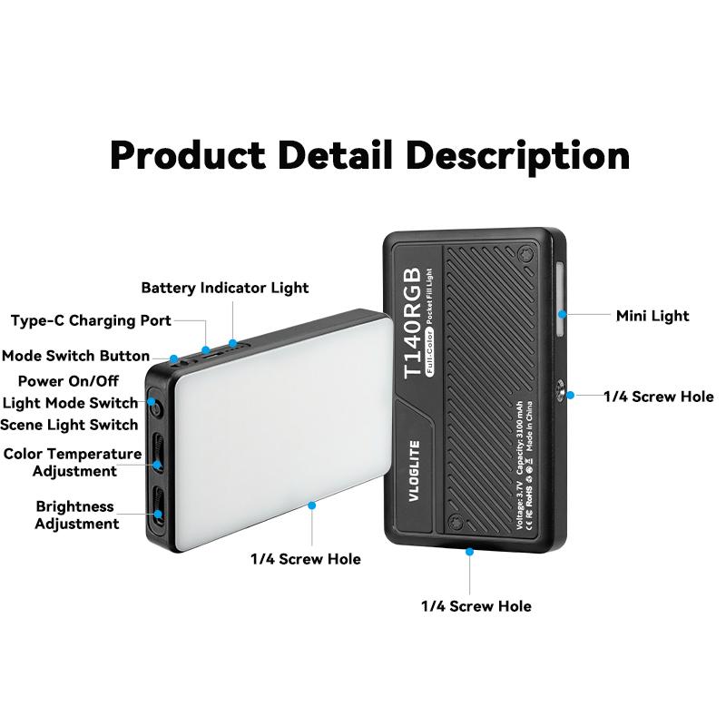 Portable RGB Selfie Light 3100mAh Rechargeable Phone Clip LED Fill Light for Live Broadcast YouTube Vlog Photography Video