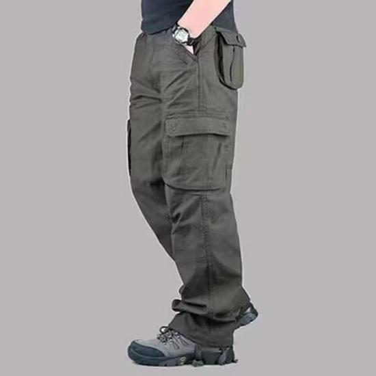 Men's Trendy Loose-Fit Outdoor Work Pants, Multi-Pocket, Plus Size, Straight-Leg, Wear-Resistant, Washable Casual Wear