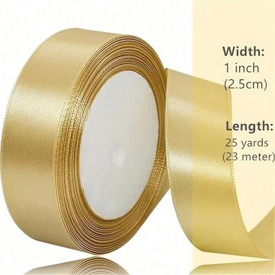 1 Roll Champagne Gold Wedding Decoration Ribbon With Flower Wrapping Bowknot Ribbon Gift Box Silk Ribbon, Back To School Valentine Day
