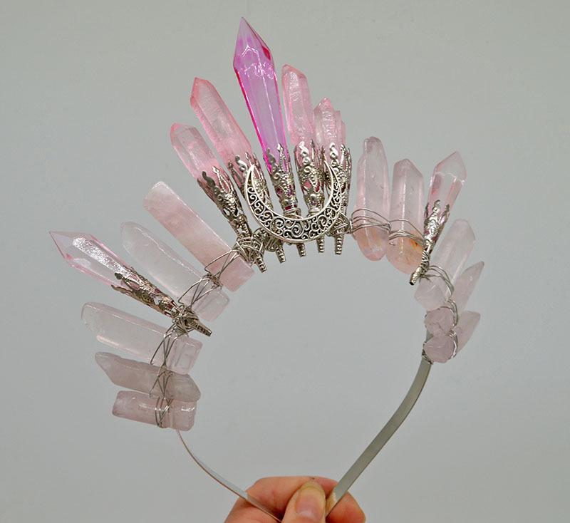 Retro Silver Moon Crystal Glass Crown Headband