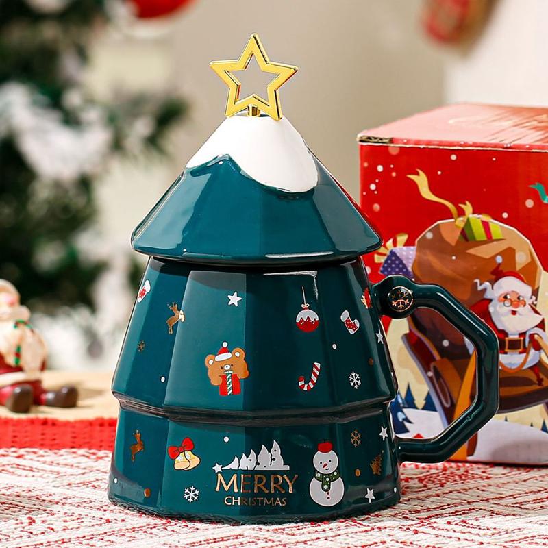 Creative Cartoon Cute Christmas Pattern Milk Coffee Cups, Ceramic Household Office Items, Porcelain Water Mugs With Lid Cup, 1Pc