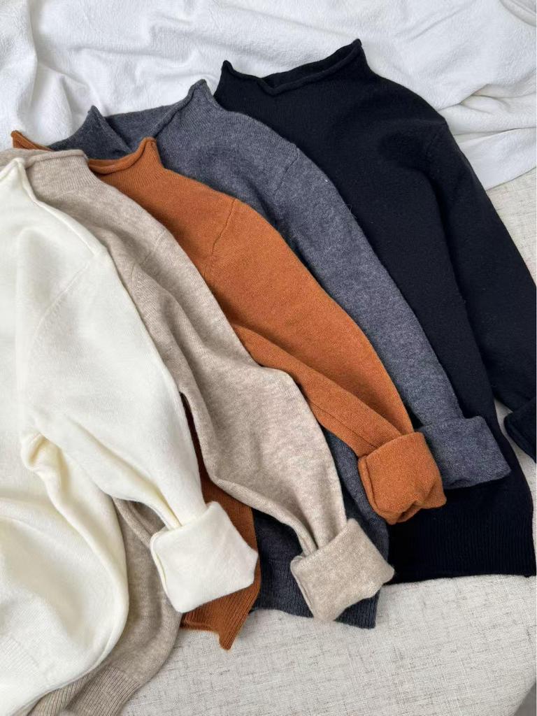 2025 Kids' Trendy Wool Sweater - Half High Neck Pullover for Boys & Girls, Autumn/Winter Base Layer.