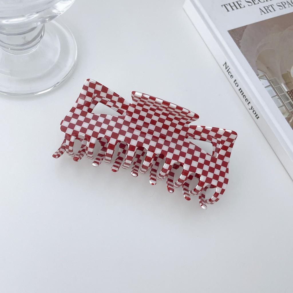 Vintage Plaid Series Red And White Hair Clamps For Women Handmade Pvc Fashion Accessories