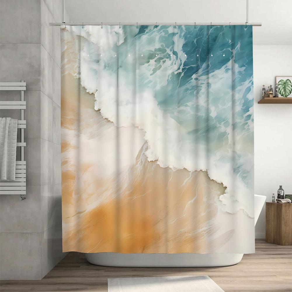 Beautiful Ocean Waves Shower Curtain Waterproof Bathroom Decor with Modern Floral Design