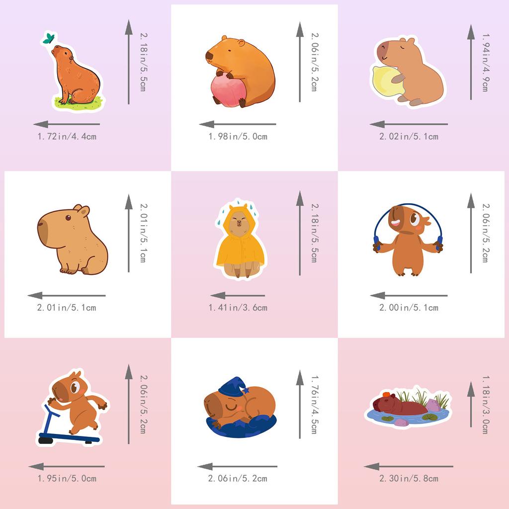 50 Capybara Stickers Cartoon Cute Cartoon Small Animals Children'S Stickers Diy Skateboard Luggage
