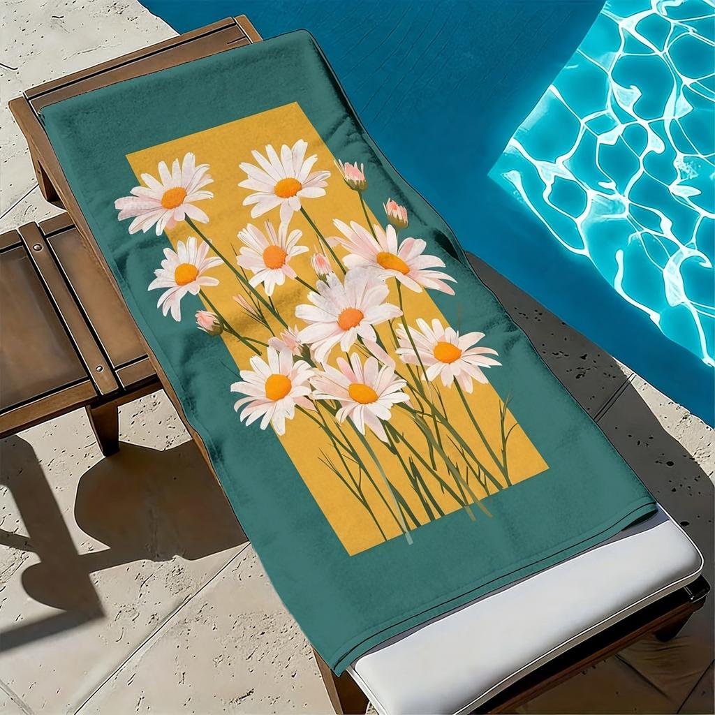 Fresh flower field with daisy pattern polyester microfiber beach towel is highly absorbent, suitable swimming and beach outings