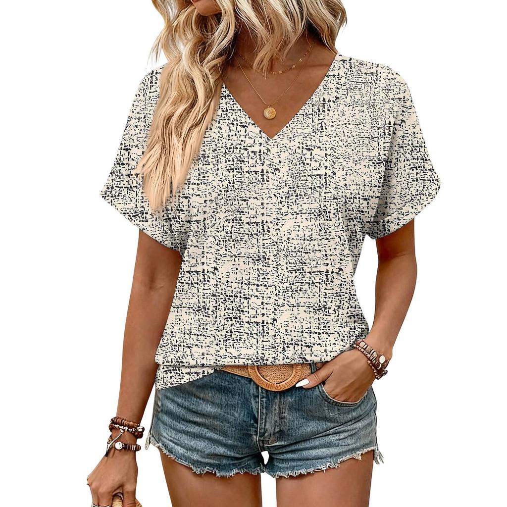 Womens Summer Tops  Short Sleeve V Neck Shirts Casual Dressy  Summer Blouses Tunic Top