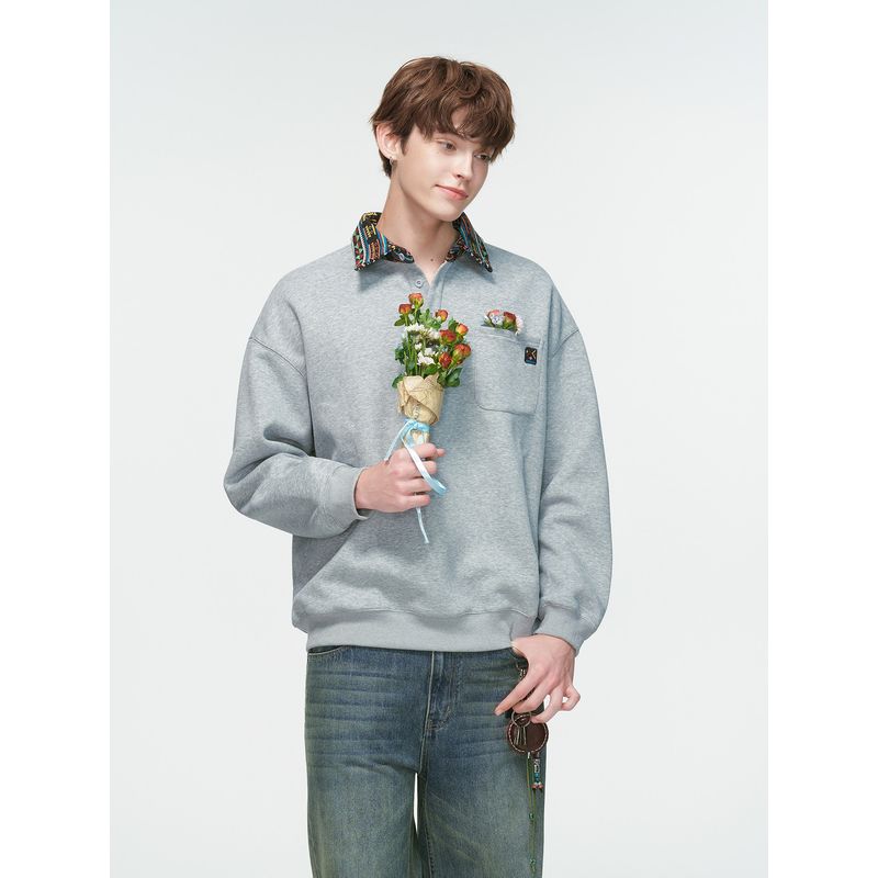 Dream Made American Retro Ethnic Style Jacquard Polo Shirt Sweatshirt Men's Spring and Autum Casual Loose Top