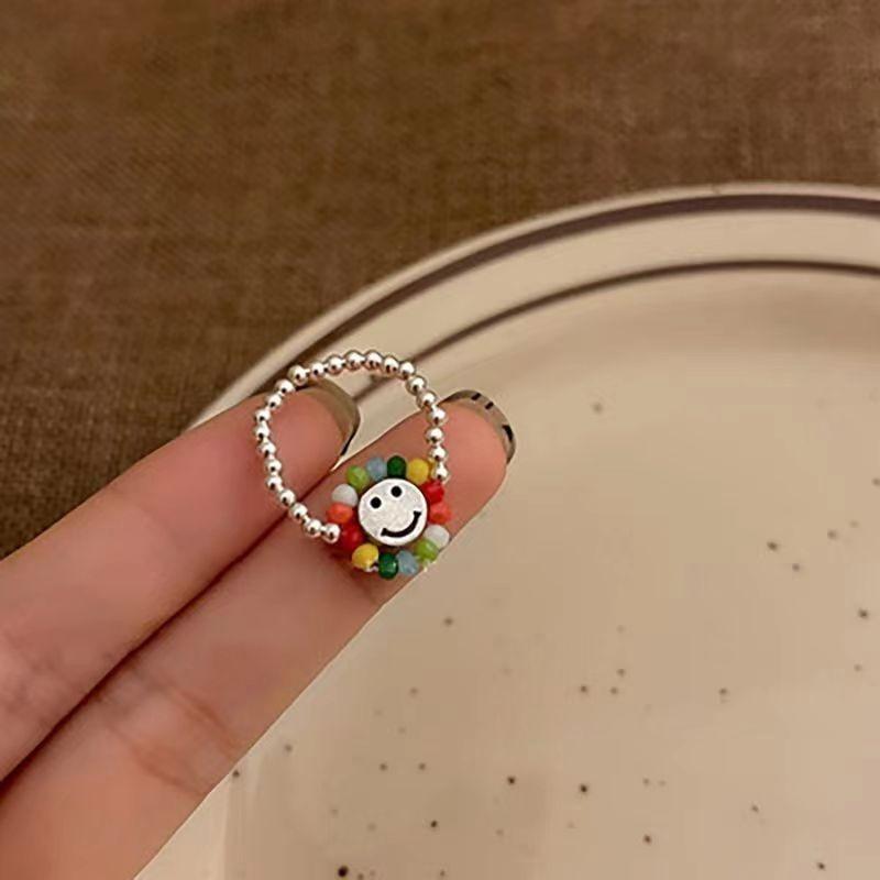Flower Stacked Flower Ring for Women In Early Spring Countryside Style Elastic Beaded Finger Ring