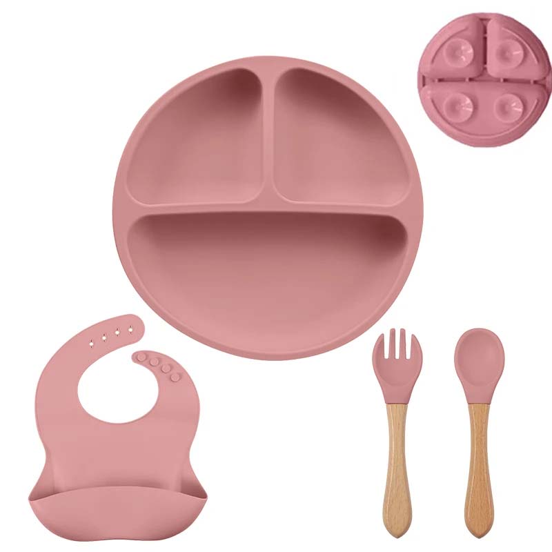 4PC Silicone Baby Feeding Set Silicone Bowl Dining Plate Spoon Fork Children Dishes BPA Free Silicone Tableware for Kids