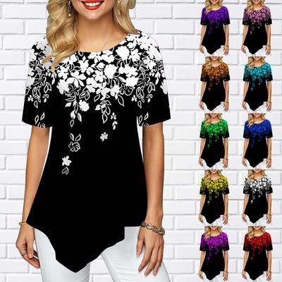 Fashion Trend New T-shirt Flower Leaves Printed Female T-Shirt Casual Crew Neck Ladies Short-sleeved Top T-shirt S-8XL