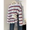 Women's Black Striped Long-Sleeve T-Shirt, Spring/Autumn 2025 Trend, Designer Look, Unique Base Layer, Loose Fit