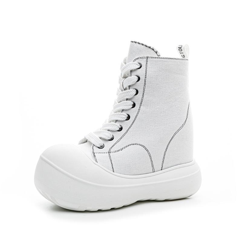 Small Thick-soled High-top Canvas Shoes for Women In the Spring and Autumn of 2025, the Inner Height of the New Models Will Increase by 13 Cm, and T