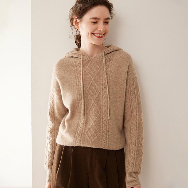 Women's 2024 High-End Hooded Cashmere Argyle Sweater