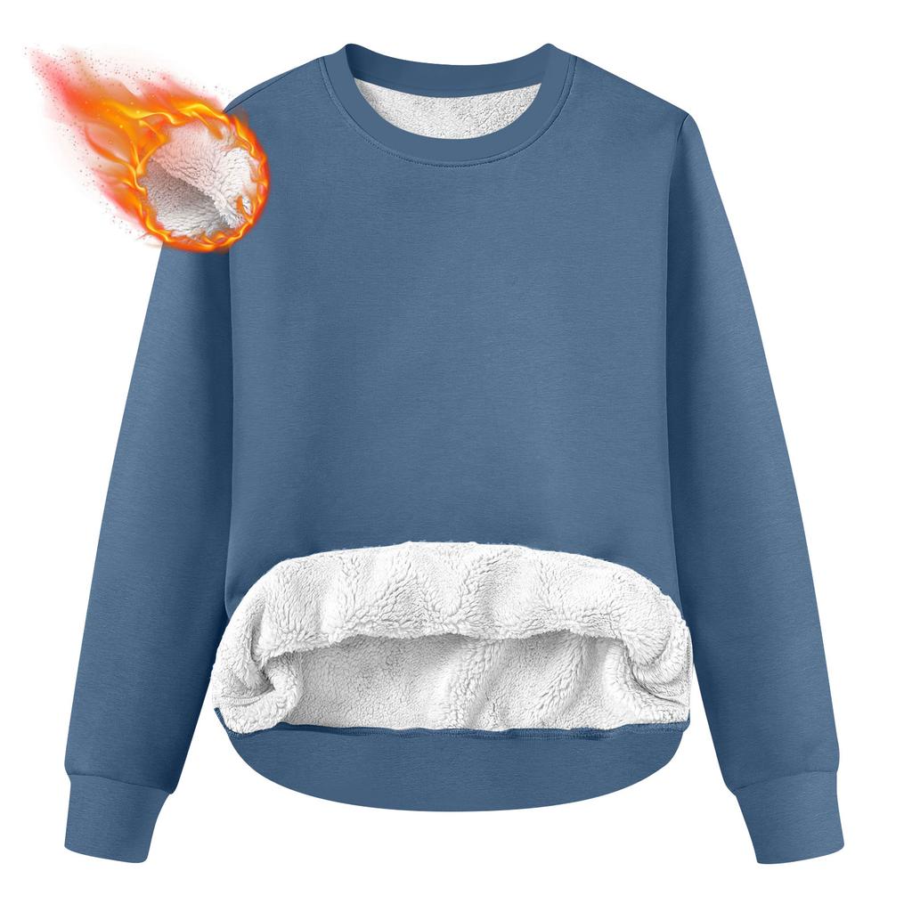 Dame Casual Mote Rundhals Genser Vinter Ensfarget Plysj Genser