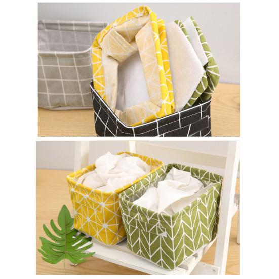Foldable Storage Basket with Handles Waterproof Large Capacity Cotton Linen Printed
