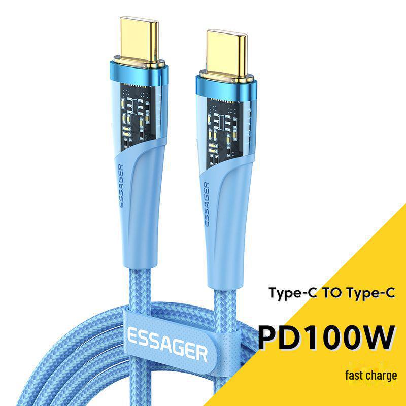 

ESSAGER Серия Amber PD100W Прозрачный Кабель для Быстрой Зарядки для Телефонов и Ноутбуков 1m