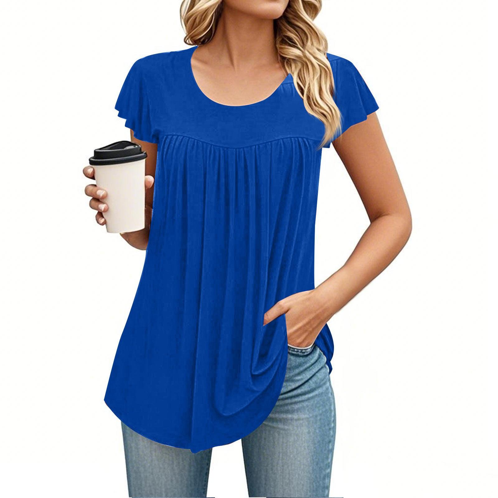 Women s Round Neck Short Sleeve Mid Length T-Shirt Loose Casual Short Sleeve T-Shirt Top L