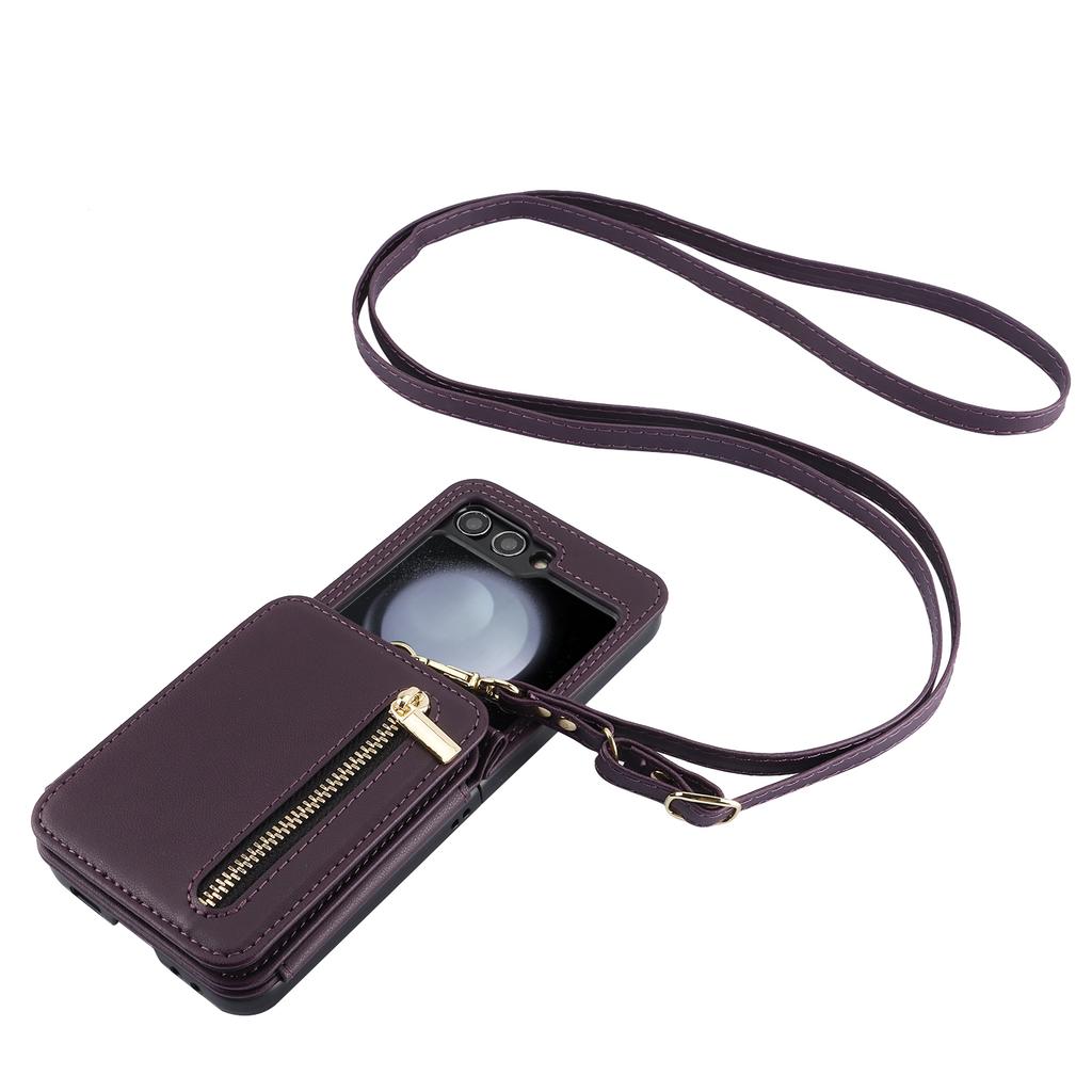 Geldbörse mit Kartenhalter Umhängeband Reißverschluss Ständer Leder Handyhülle für Samsung Galaxy Z Flip3 4 5 6 Schutzhülle
