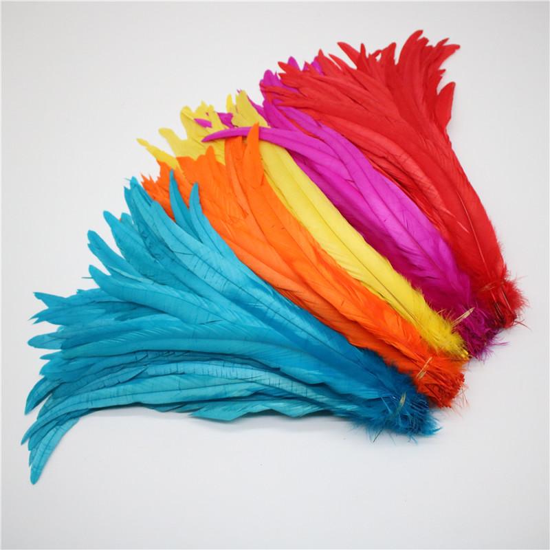 Whole 100pcs Natural Cock Tail Feathers 25-40cm / 10-16inch Clothing Decoration Stage Performance Rooster Feathers Plume rosa brillante