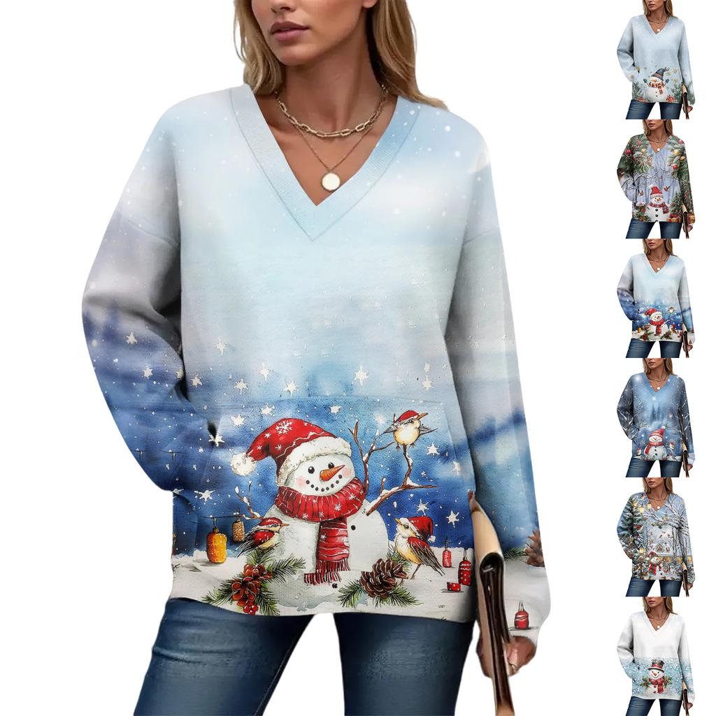 Women's Casual And Fashionable Christmas Print Long-Sleeved Top