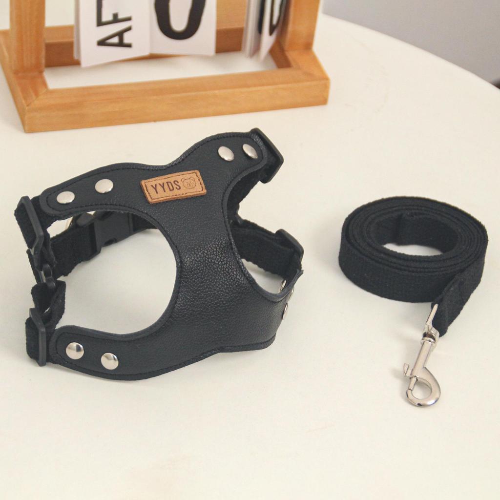Korean Small Dog PU Leather Harness & Leash for Teddy Bichon