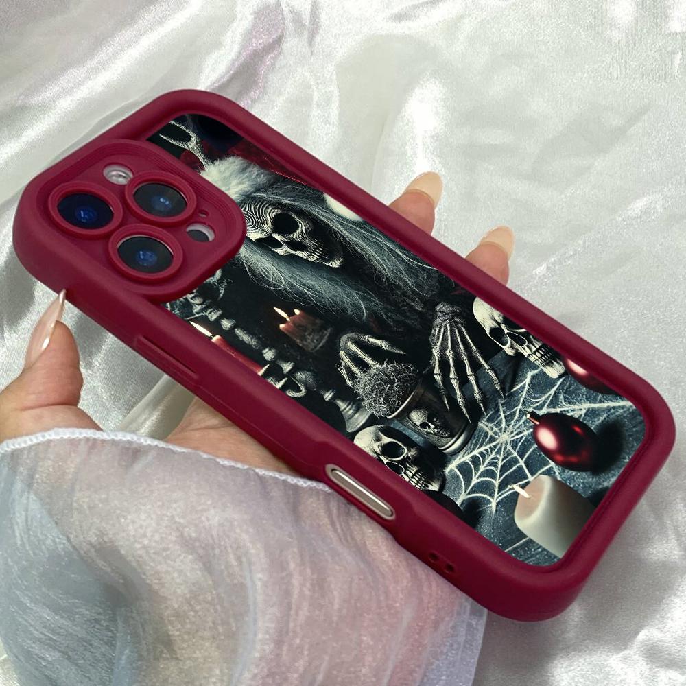 JT476 Kostlivec s vánoční čepicí Milovník lebek pro iPhone 17 16 15 14 Pro Max Samsung S26 S25 Ultra A17 A07 A56 A16 Xiaomi 15T Redmi 15c 14C Měkký kryt