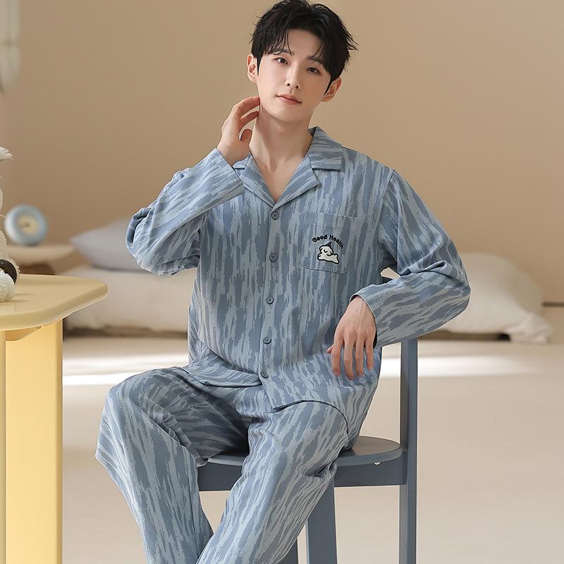 

Men s 100% Cotton Pajamas, Long Sleeve & Pants, Casual New Chinese Style, Spring/Autumn Wear XXXL (175-200 jin)