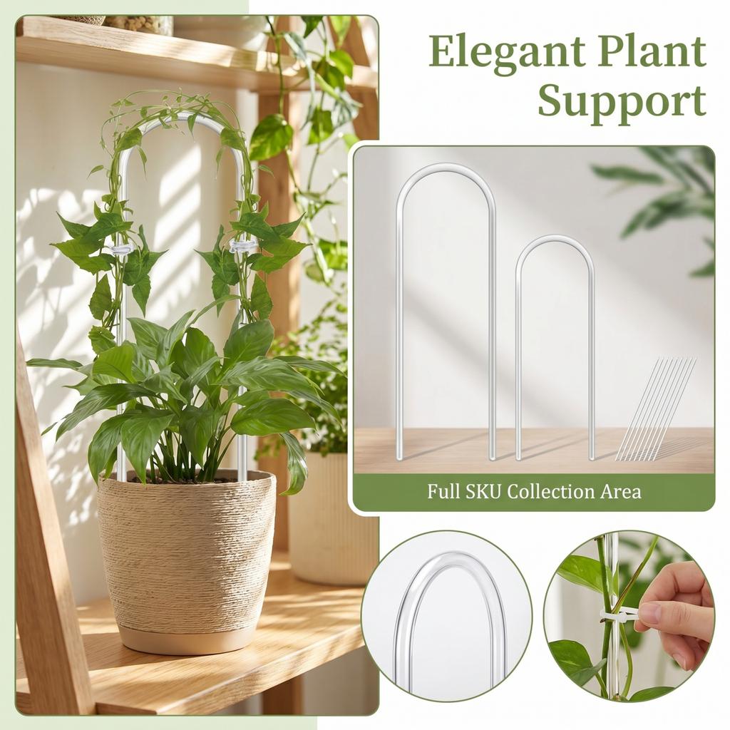 2pc Acrylic Plant Support U-Shaped Climbing Frame with Ties for Potted Plants Indoor Outdoor Garden Plant Climbing Aid