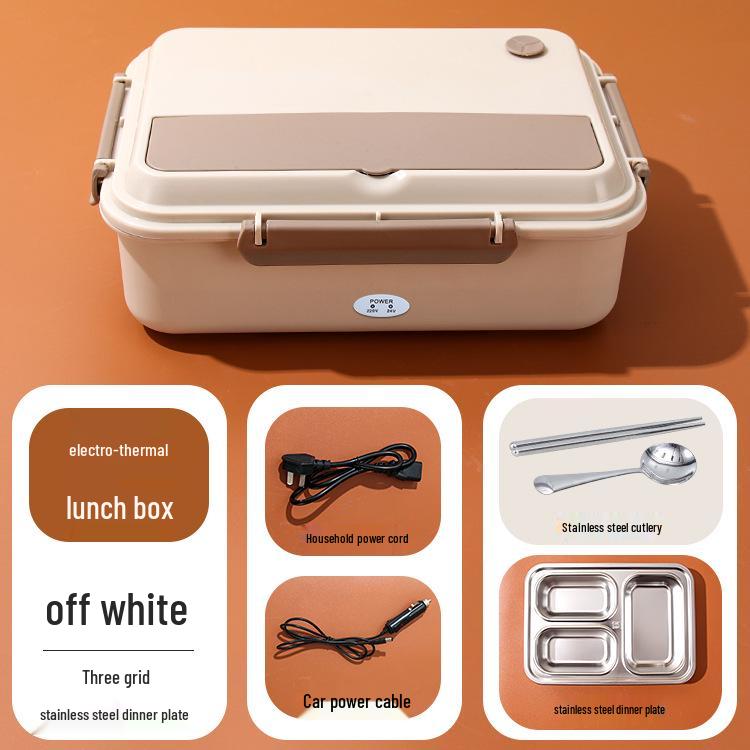 Portable Plug-in Electric Lunch Box with Stainless Steel Compartments and Self-Heating Insulation