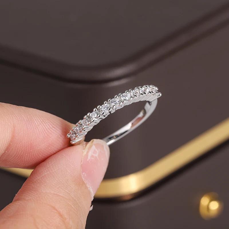 925 Silver Plated Ring for Women Simple Shiny AAAA Zircon Ring Fashion Silver Jewelry Anniversary Gift Bridal Ring