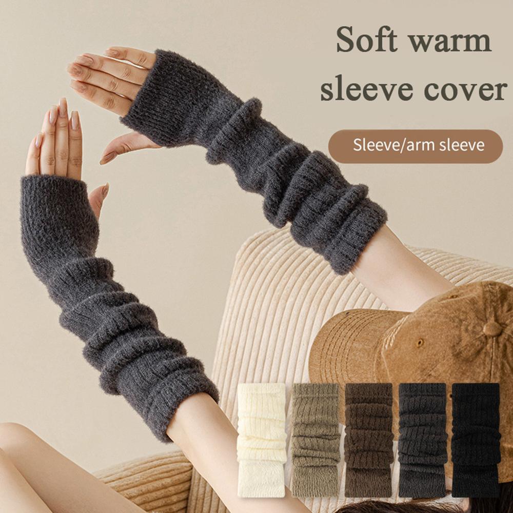 Plush Knitting Fingerless Gloves Women Winter Warm Arm Sleeve Soft Stacked Half Sleeves Arm Warmer Fine Mitten Casual Punk Glove