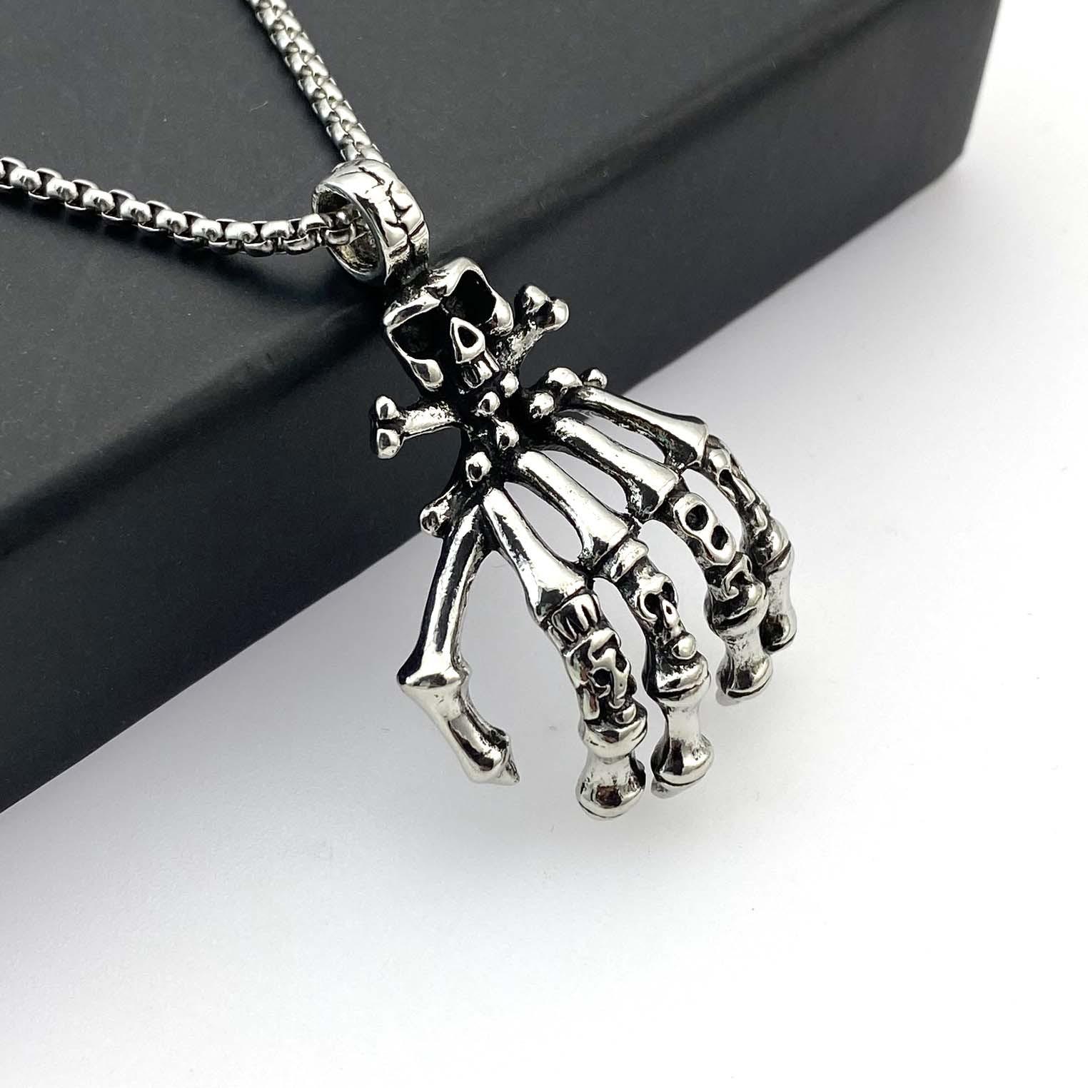 

Necklace Versatile Chain Hip-hop Men s Trendy Brand Street Hand Bone Bouncy Pendant 50CM(Necklace Size)