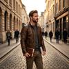 Men's retro map inner stand-up collar jacket zipper casual commuter jacket