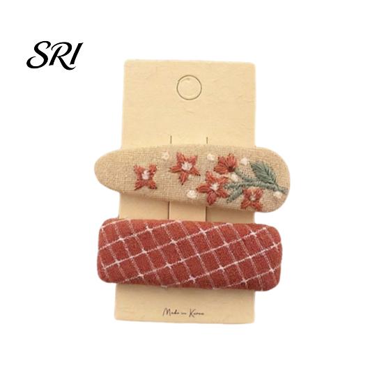 Durable Hair Clips 1 Pair Hairpins Rounded Edges Metal Stable Grip Hand-Embroidered Everyday Wear Flower Pattern Wide BB Clip Side Bang Accessories