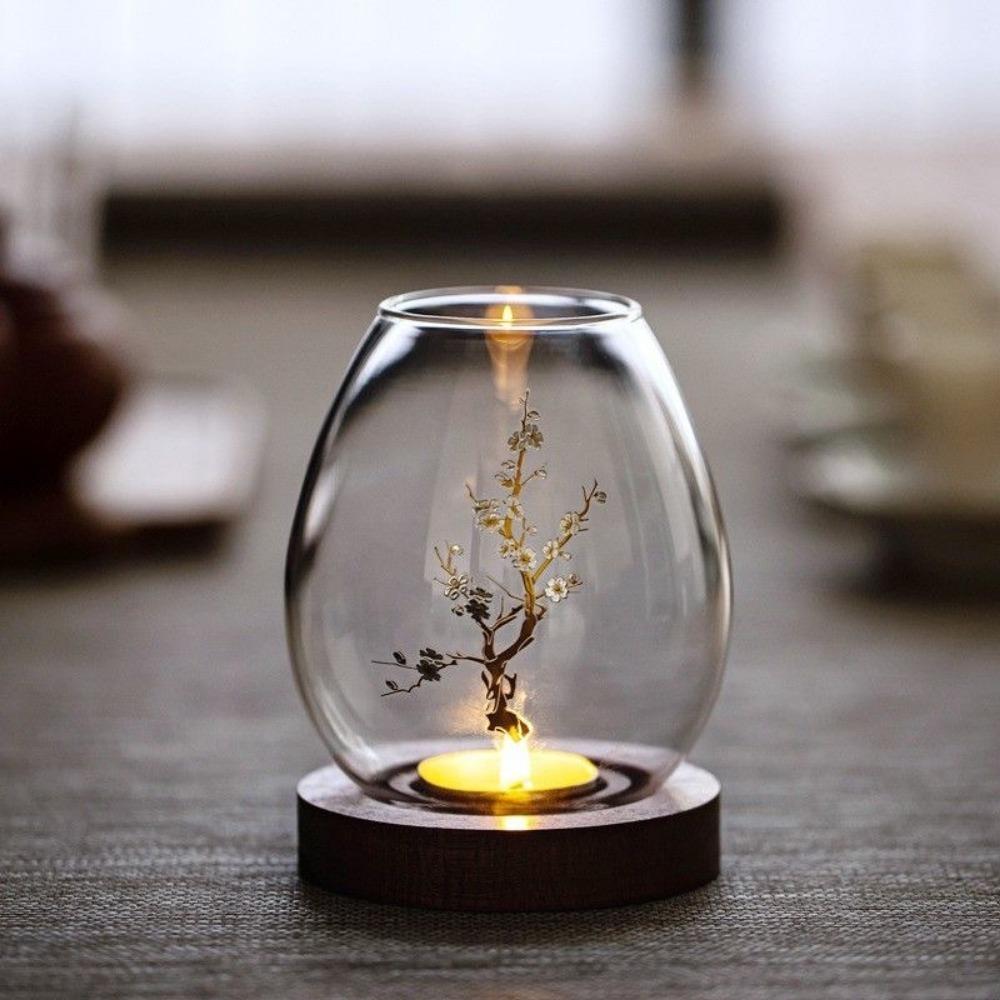 

Hollow Candle Holder Round Candle Cup Cover Retro Glass Candlesticks Dining Table Decoration 2