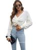 European & American Style Long Sleeve Knotted Cropped Knit Sweater for Women