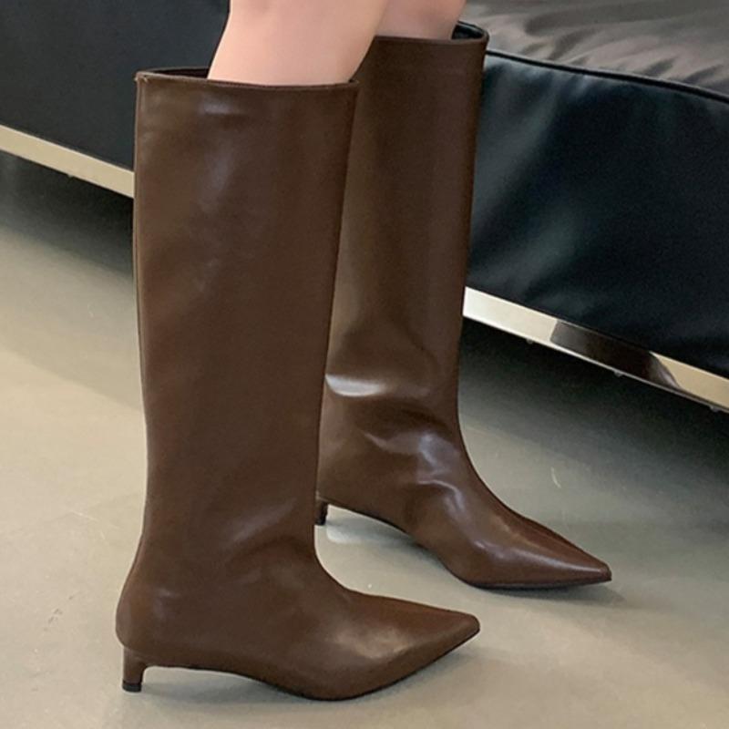 Women's Knee-high Boots Temperament Pointed Leather Boots Quality Soft Leather Slim Long Boots Fashion Designer High Heeled Boot