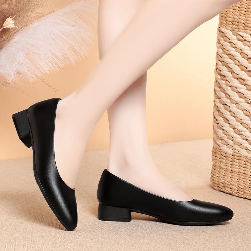 Women's shoes Stewardess work shoes Women's black leather shoes Flat bottom Round head soft sole Work professional single shoes Women's shoes
