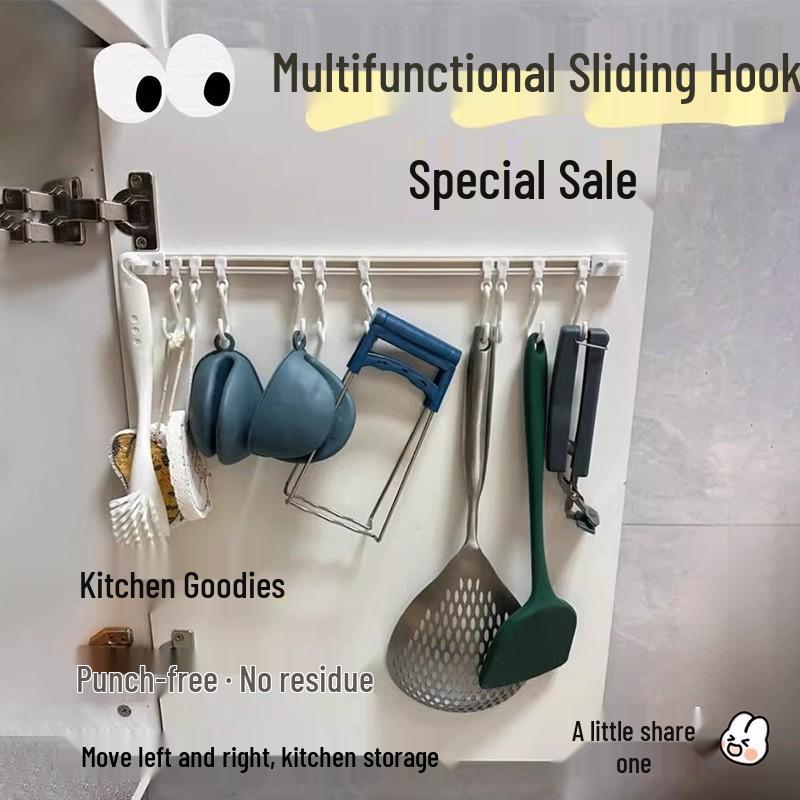 Sliding Rail Hooks for Kitchen Cabinet Doors - No-Drill Storage Solution