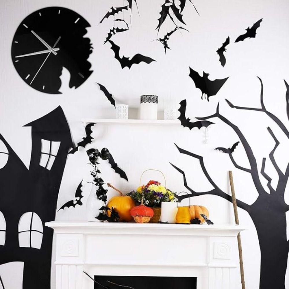 Bat Shaped Wall Hanging Clock Household Halloween Decortions Decorative Clock Kids Bedroom