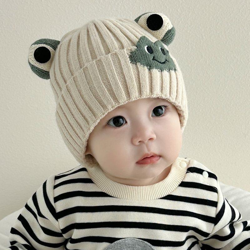 Baby Wool Hat Cute Big-Eyed Frog Ear Protection Hat Winter Thickened Warm Knitted Hat Gift For Kids
