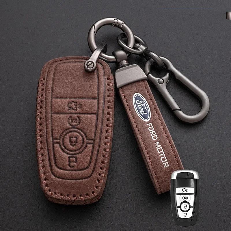 Autoaufkleber 2026 Ford 4 Tasten Leder Auto-Fernschlüsselhülle Unisex Für Ford Raptor F150 Explorer Mustang Fusion Escape F250 F350