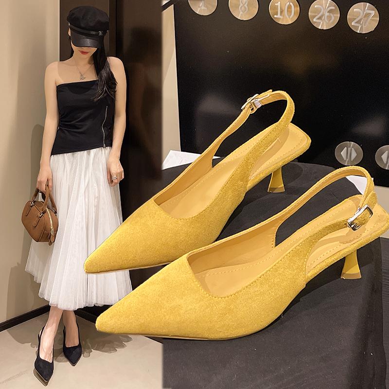

Мода Женские Туфли на Высоком Каблуке 2025 Лето Новая Мода Остроносые Лодочки Женские Шпильки Слингбэки Неглубокие Свадебные Туфли Zapatos 35 жёлтый
