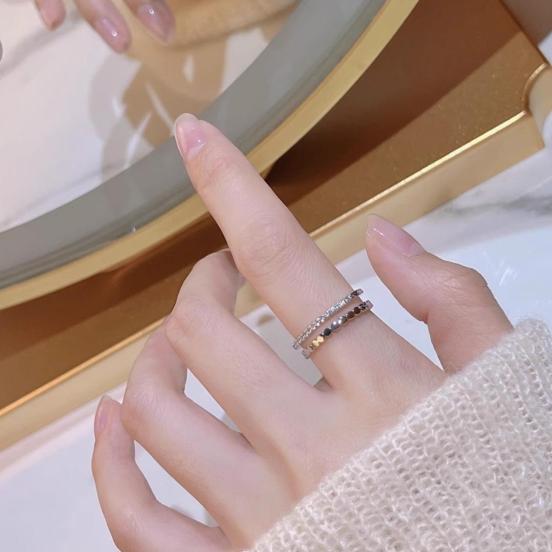 Rising Sun Double Layer Zirconia Honeycomb Adjustable Ring for Women Adjustable Open